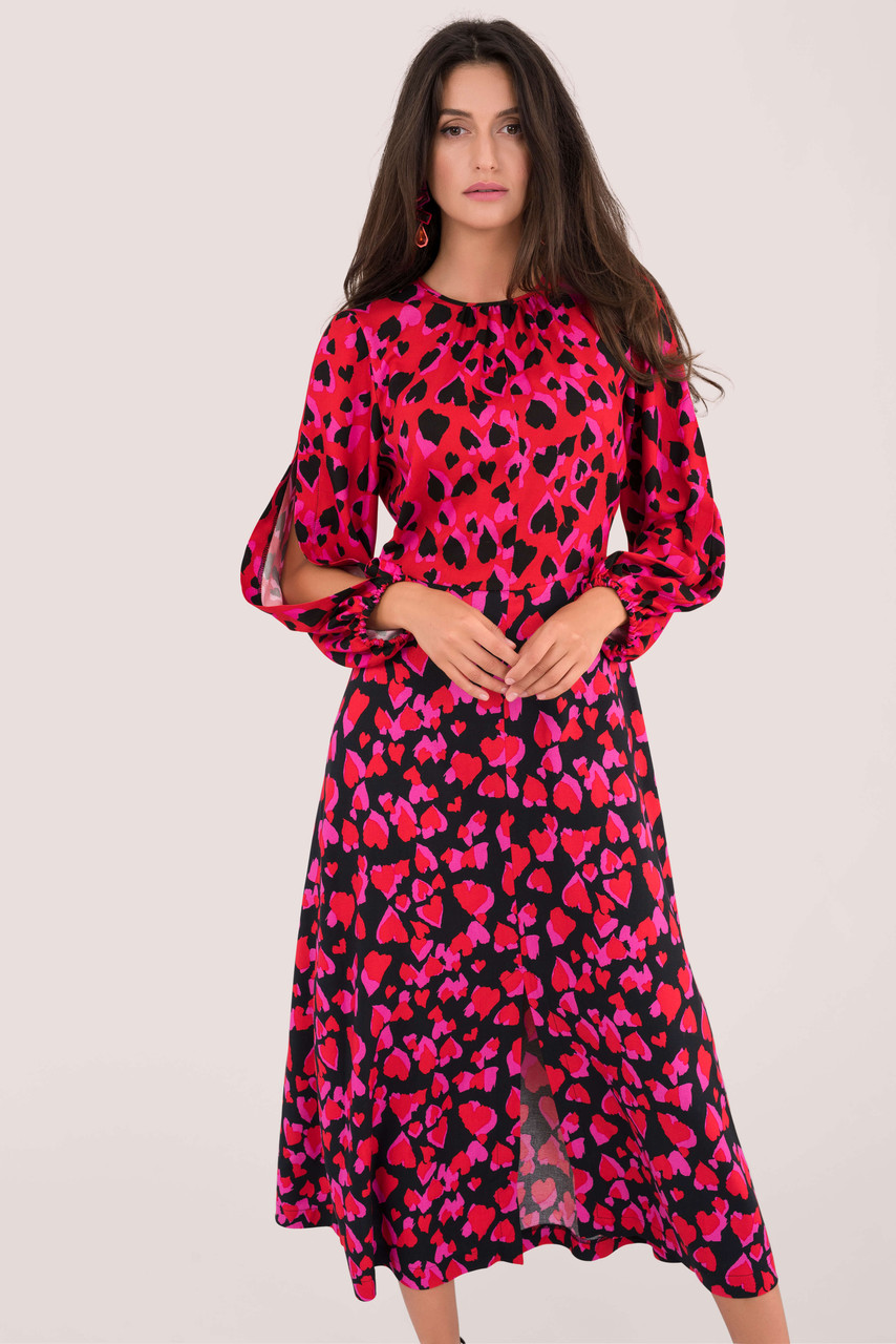 red print midi dress