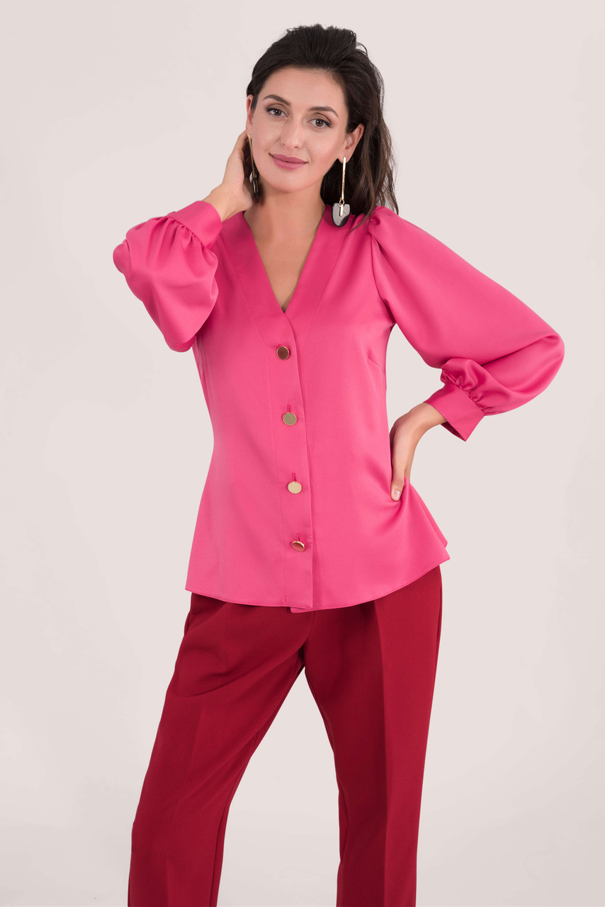 Fuschia Pink Puff Sleeve Blouse