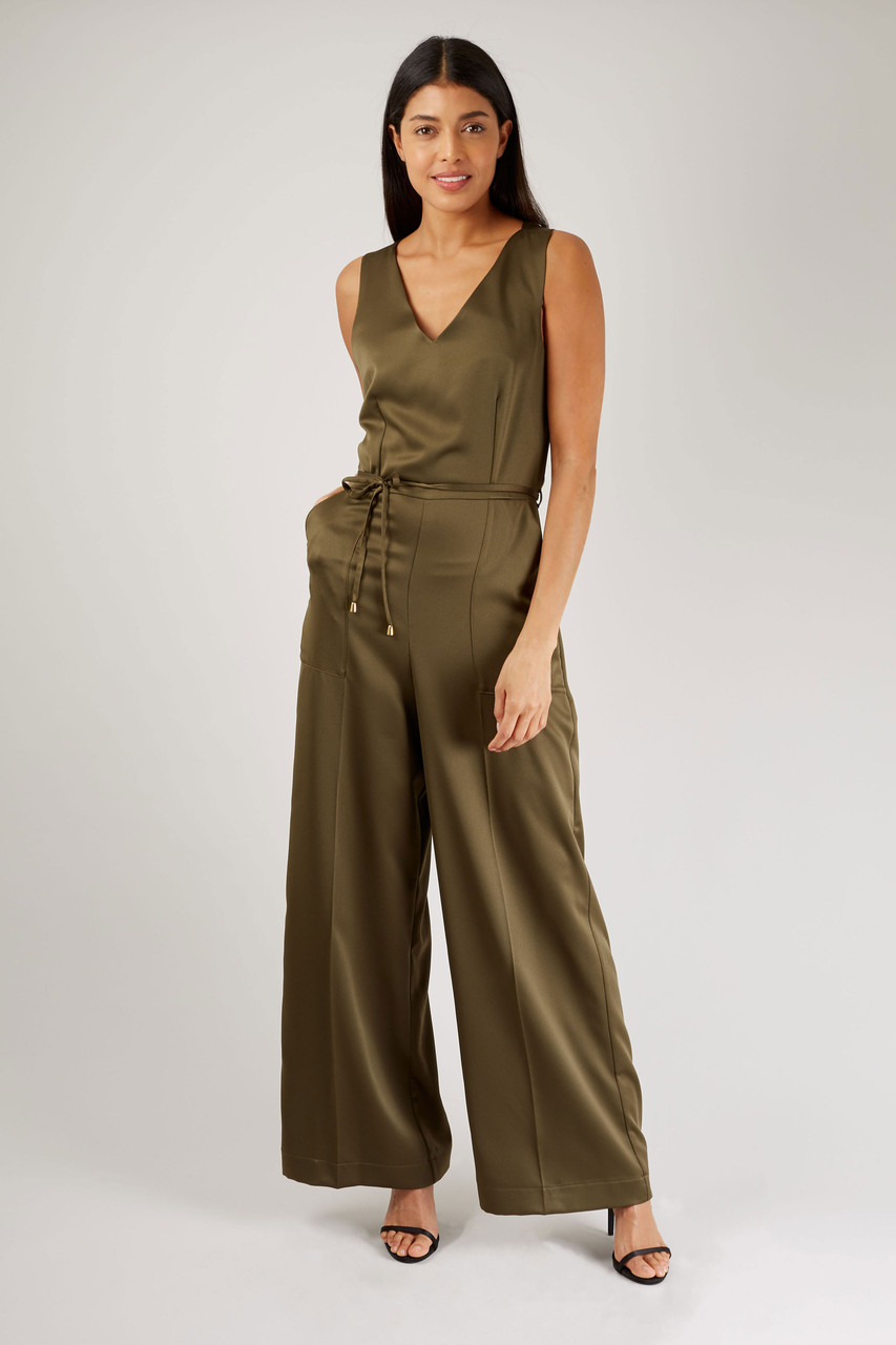 Closet London Khaki Sleeveless Cross Back Jumpsuit