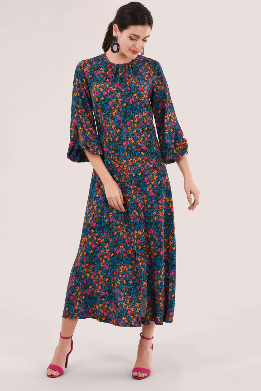 Closet London Blue Split Sleeve Detail Print Dress