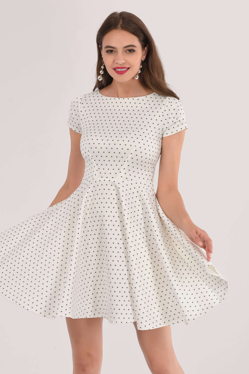 Closet London Ivory Short Sleeve Polka Dot  Skater Dress