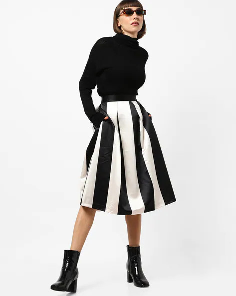 Closet Curves Black & White Pleated Skirt