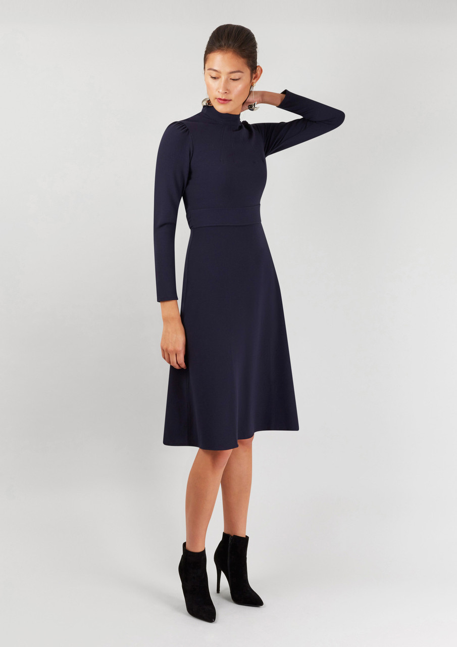 Closet London Long Sleeve High Neck Navy Midi Dress