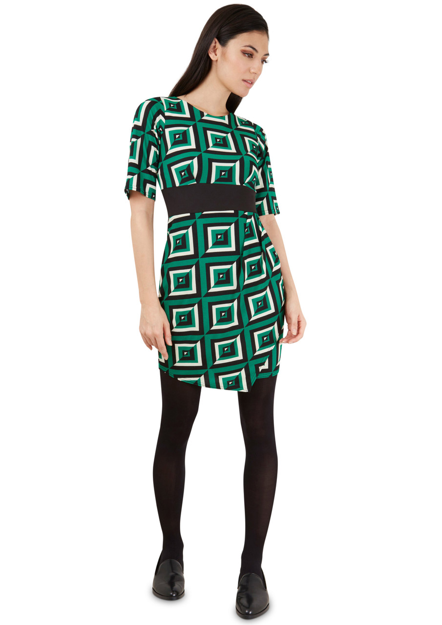 Closet London Green Geo Print V Back Dress