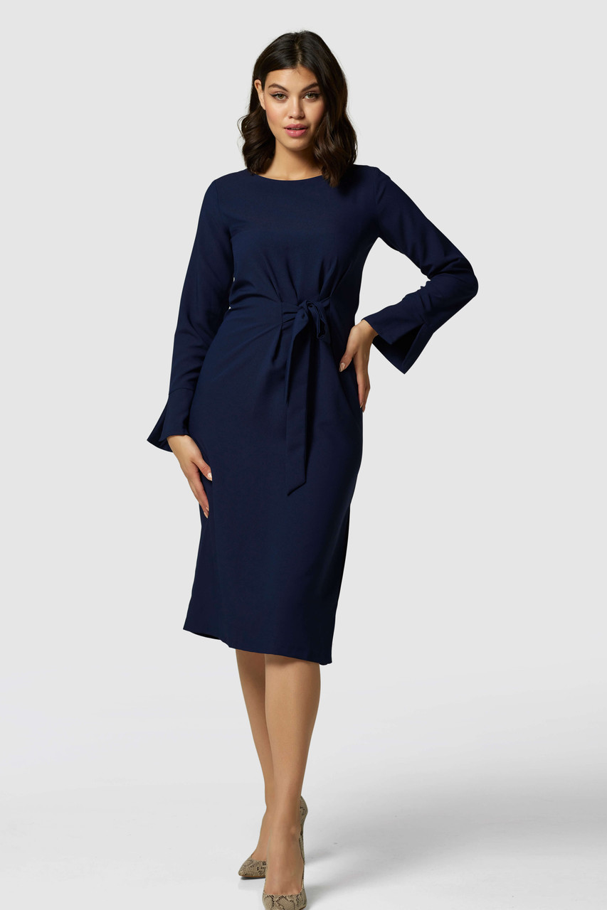 Closet London Navy Asymmetrical Pleated Dress