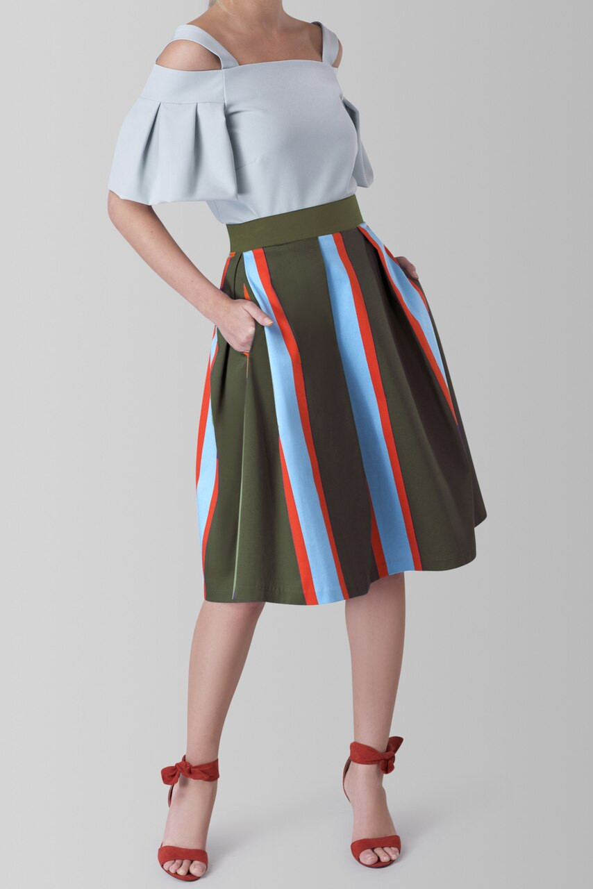 closet london khaki stripe pleated skirt