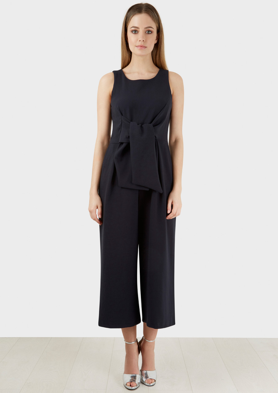 Closet London Navy Tie Front Culotte Jumpsuit