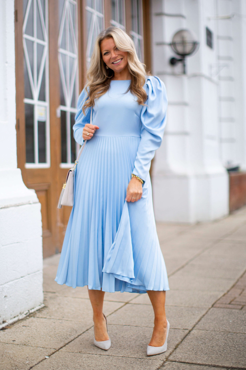 Closet London Blue Pleated Midi Dress