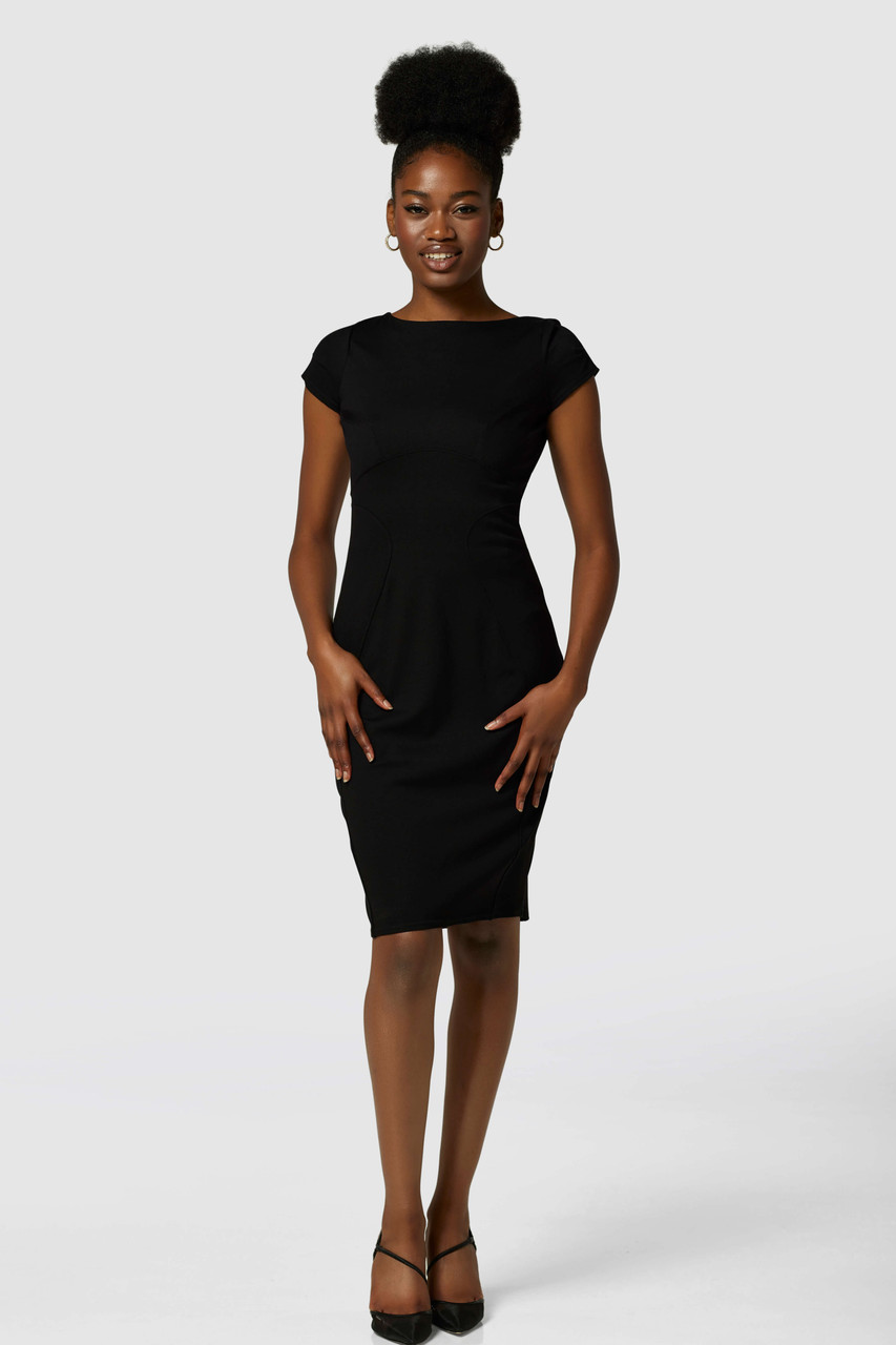 Closet London Black Bodycon Pleated Sleeve Dress