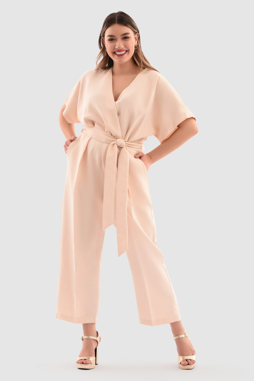 Closet London Curves Beige Wrap Front Jumpsuit