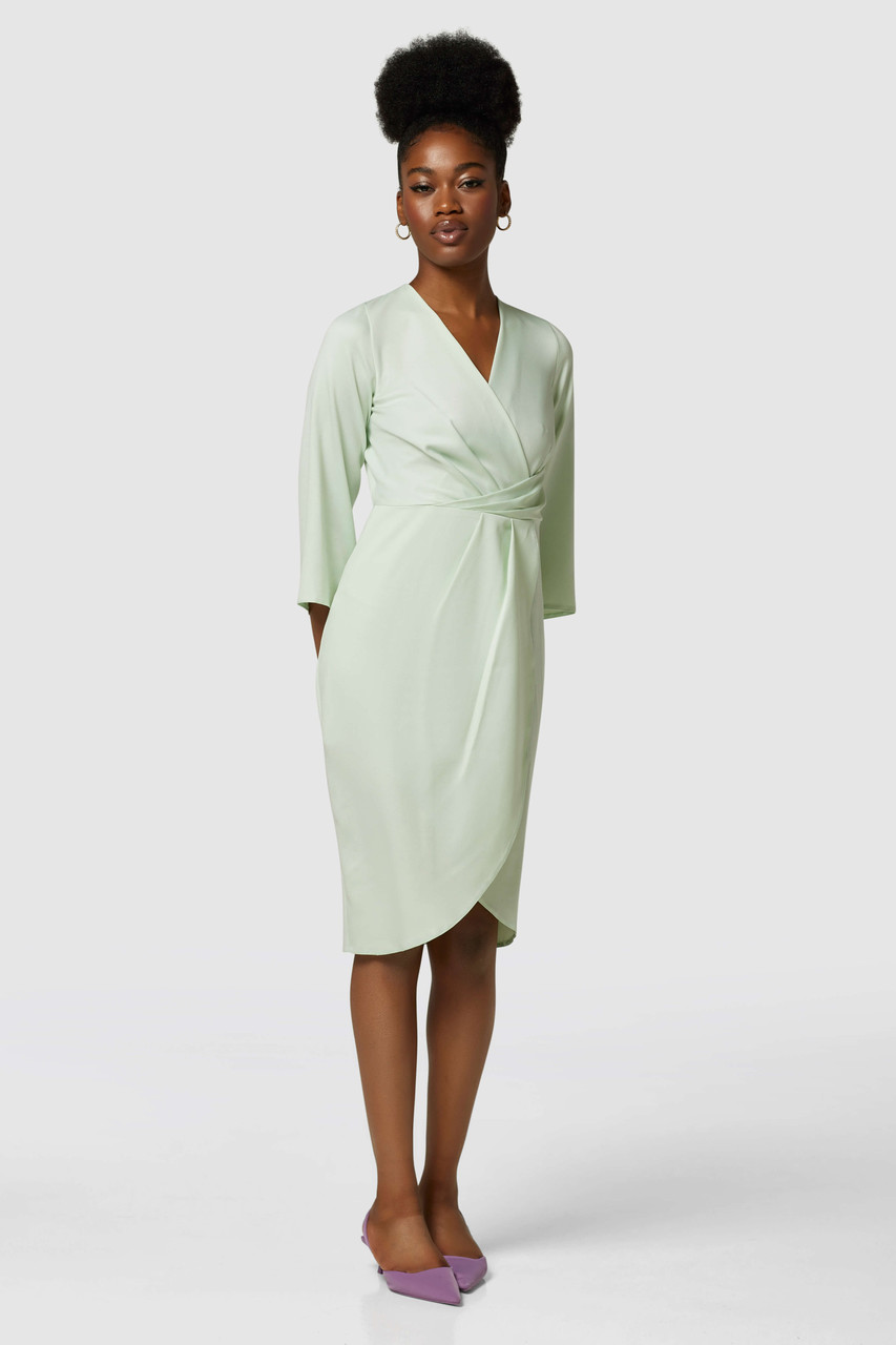 Closet London Green Pleated Wrap Midi Dress