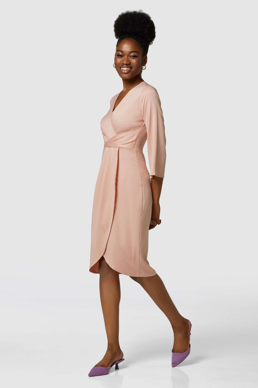 Closet London Pink Pleated Wrap Midi Dress