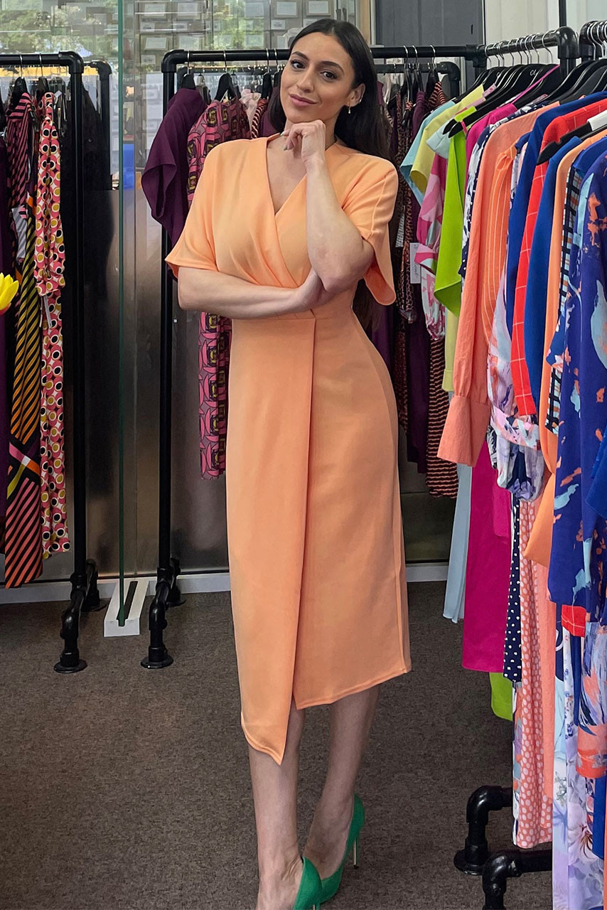Closet London Peach Kimono Wrap Midi Dress