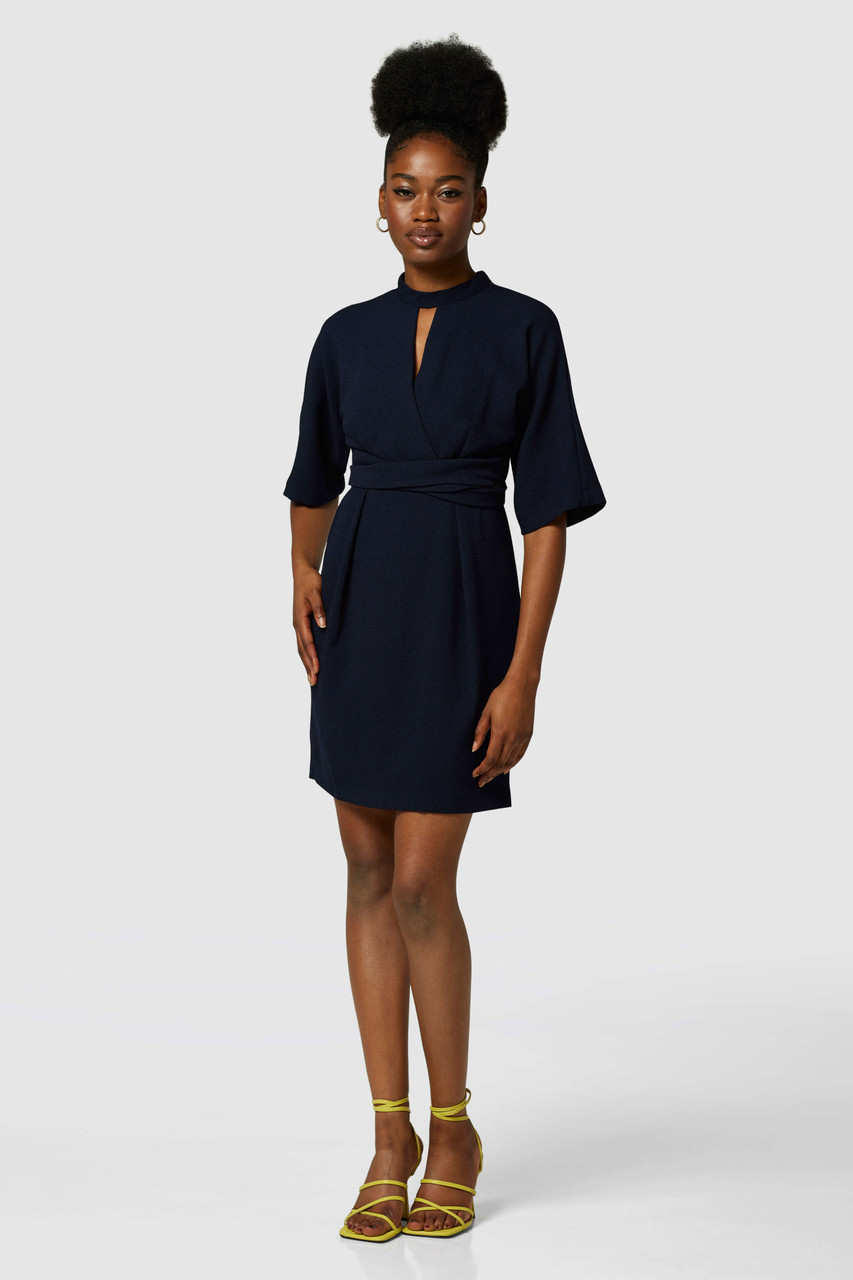 Closet London Navy Kimono Tie Waist Dress