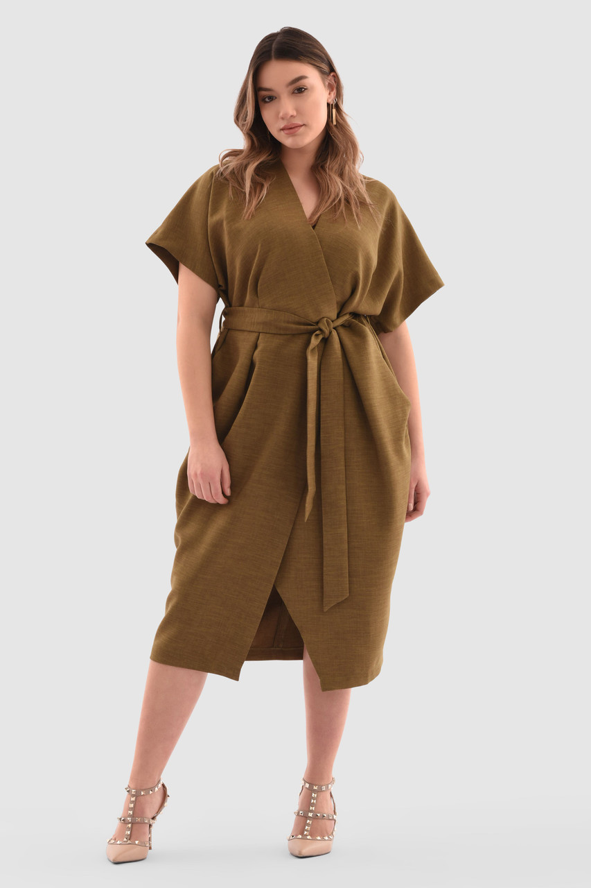 Closet London Curves Olive Green Kimono Wrap Dress