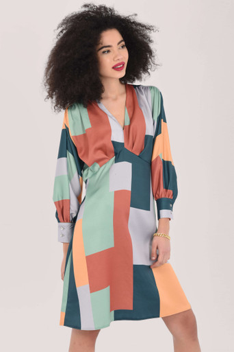 Closet London | Green Gathered Kimono Print Dress