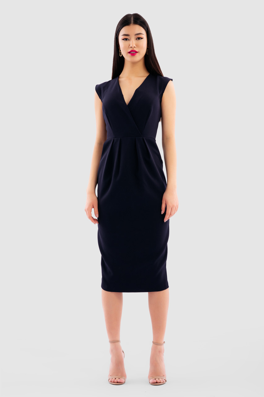 Closet London Navy Pencil Wrap Dress