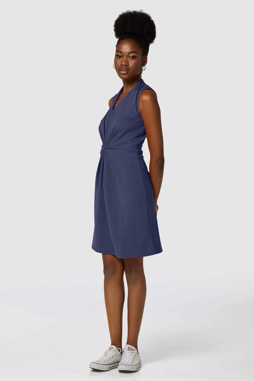 Closet London Navy Centre Pleats A-Line Sleeveless Dress