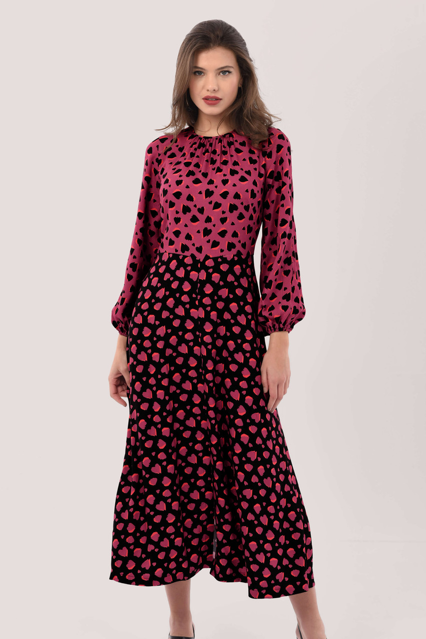 Closet London Red Print A-Line Puff Sleeve Midi Dress