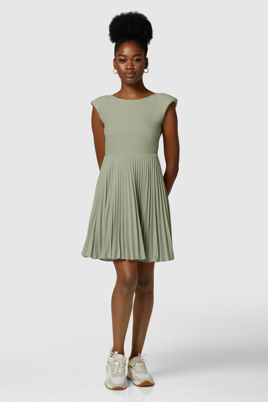 Closet London Olive Green Bardot Shoulder Pleated Dress