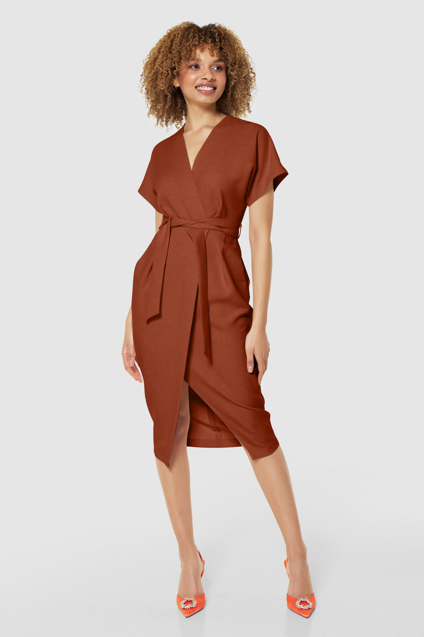 Closet London Cinnamon Kimono Sleeves Wrap Midi Dress