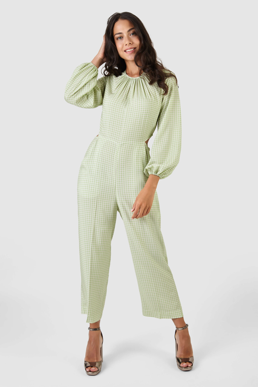 Closet London Lime Green Gingham Print Cut Out Waist Jumpsuit