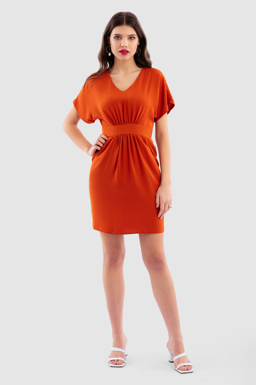 Closet London Rust Brown V-Neck Tulip Dress