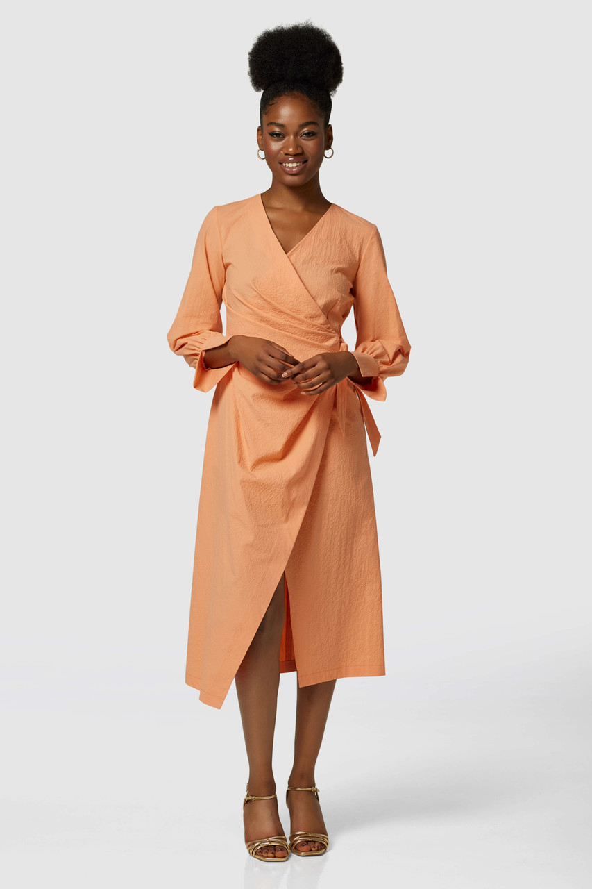 Closet London Coral Pleated Wrap Midi Dress