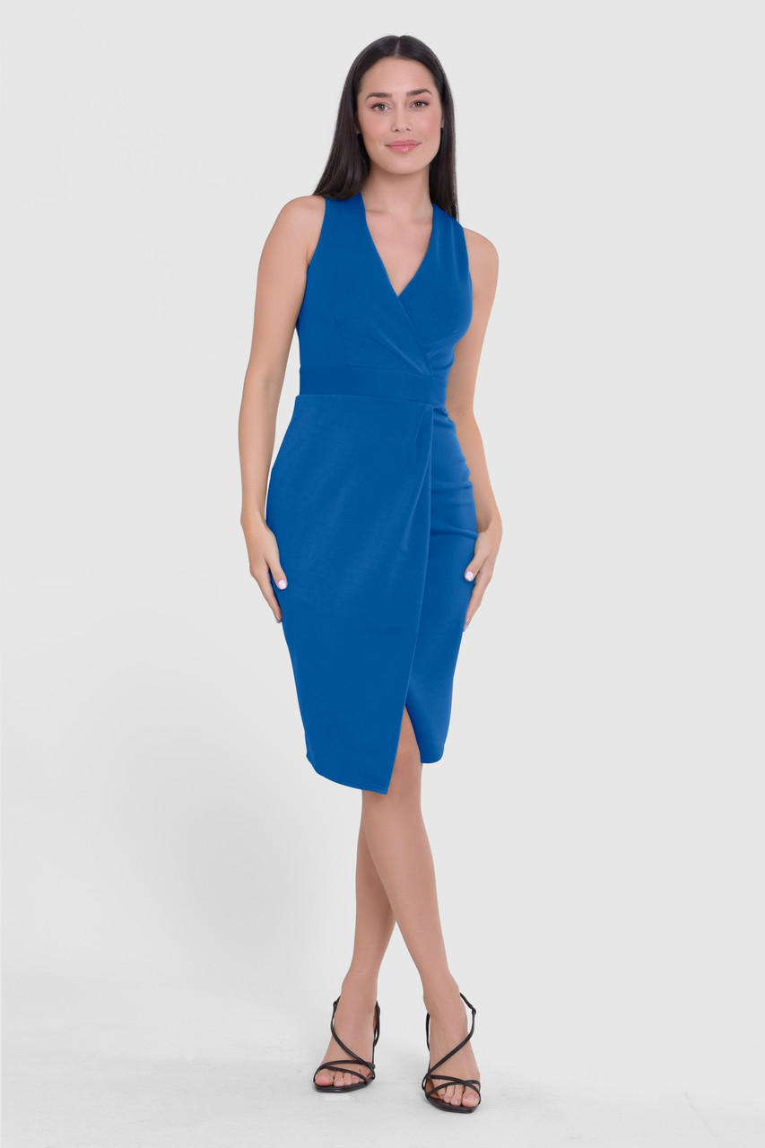 Closet London Cobalt Blue Wrap Top Pencil Dress