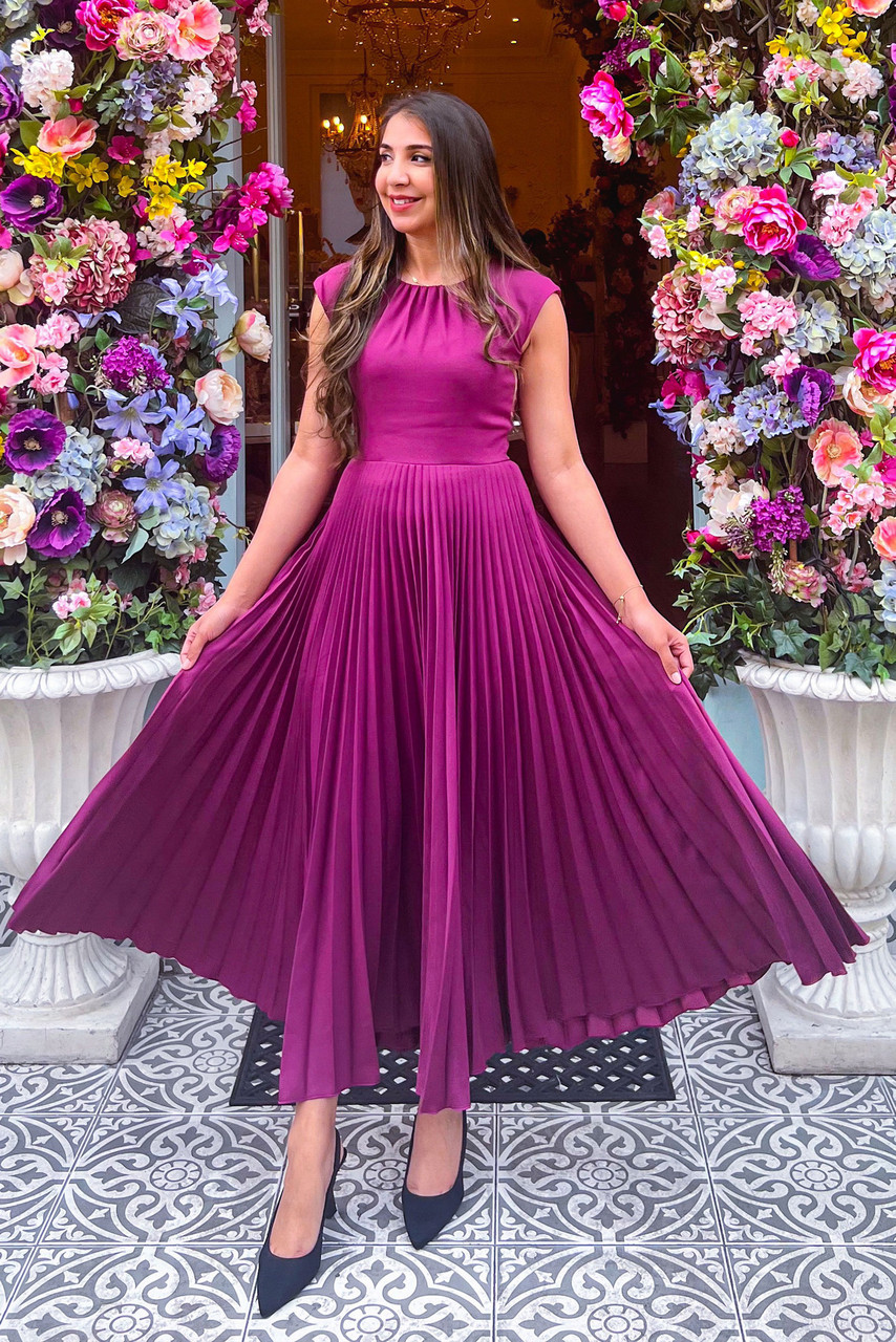 Closet London Purple Pleated Midi Dress