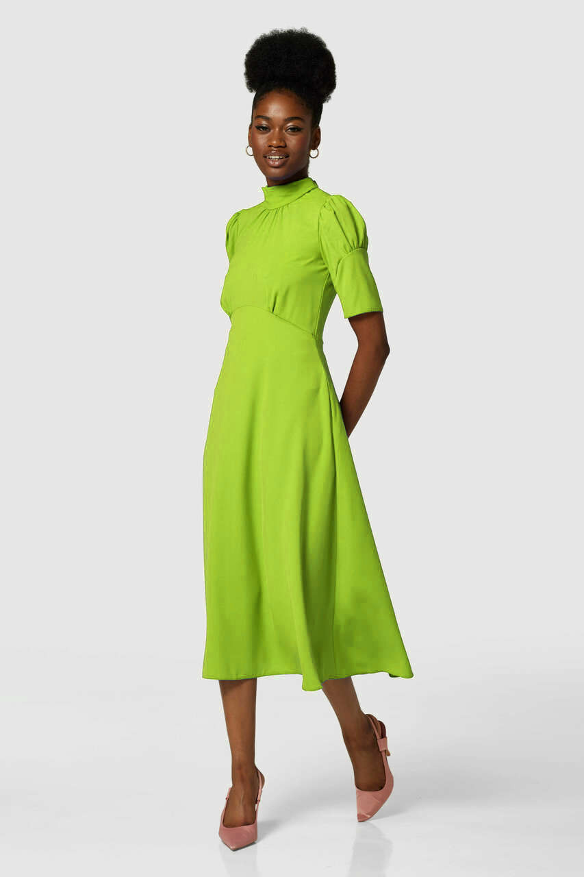 Closet London Lime Green Tie Back A-Line Midi Dress