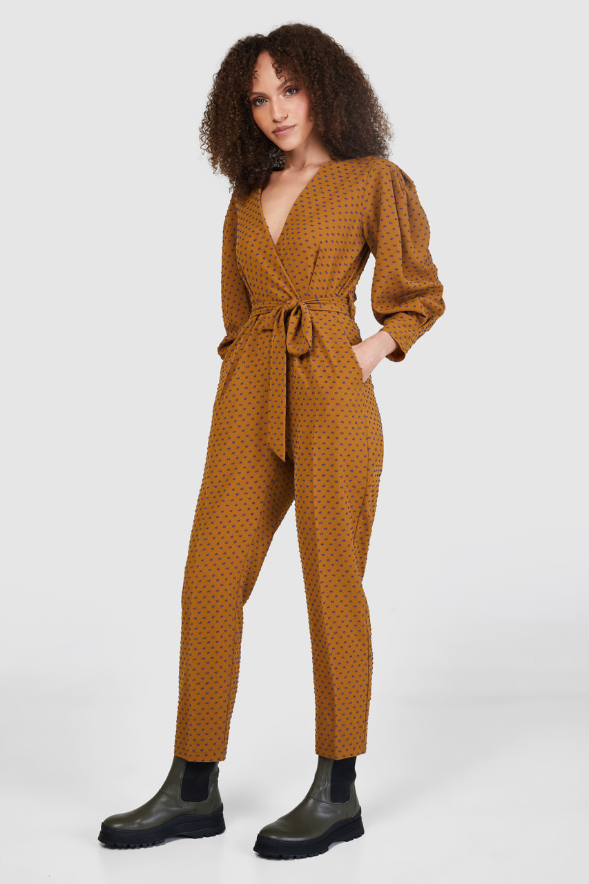 Closet London Bronze Brown Dobby Wrap Tie Waist Jumpsuit