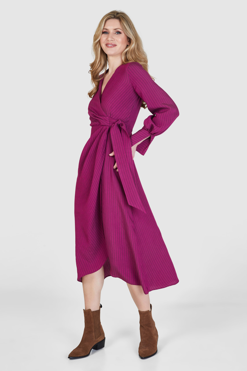 Closet London Magenta Pink Print A-Line Wrap Midi Dress