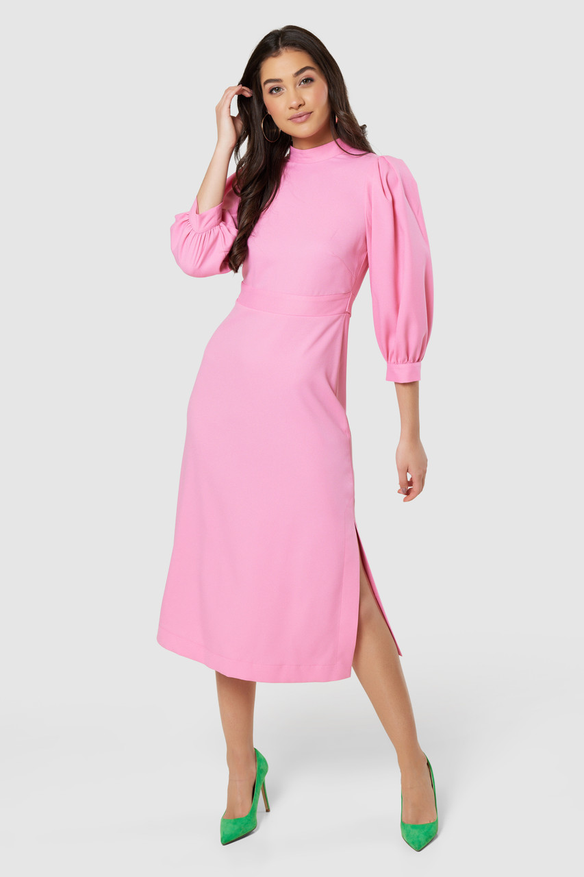 Closet London Pink A-Line Puff Sleeve Dress