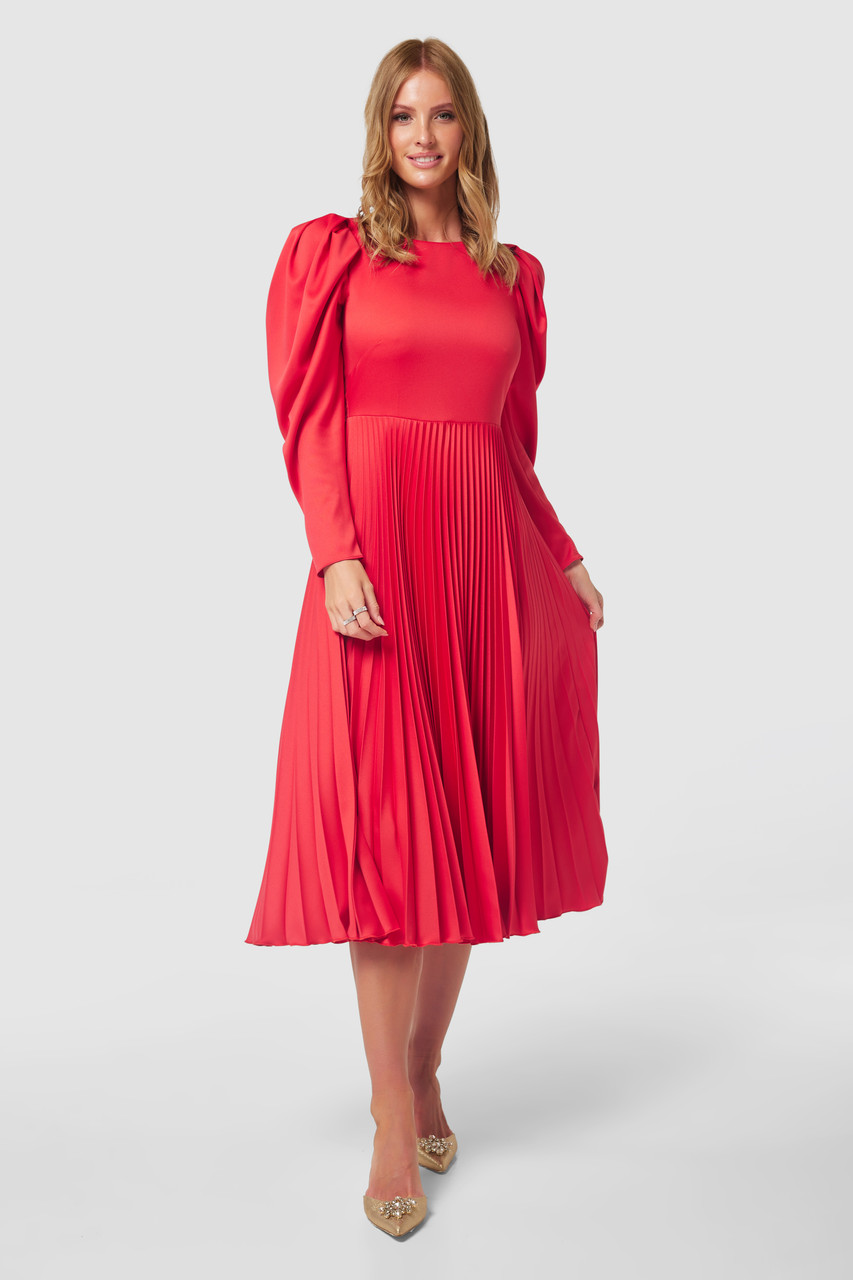 Closet London Red Pleated Midi Dress