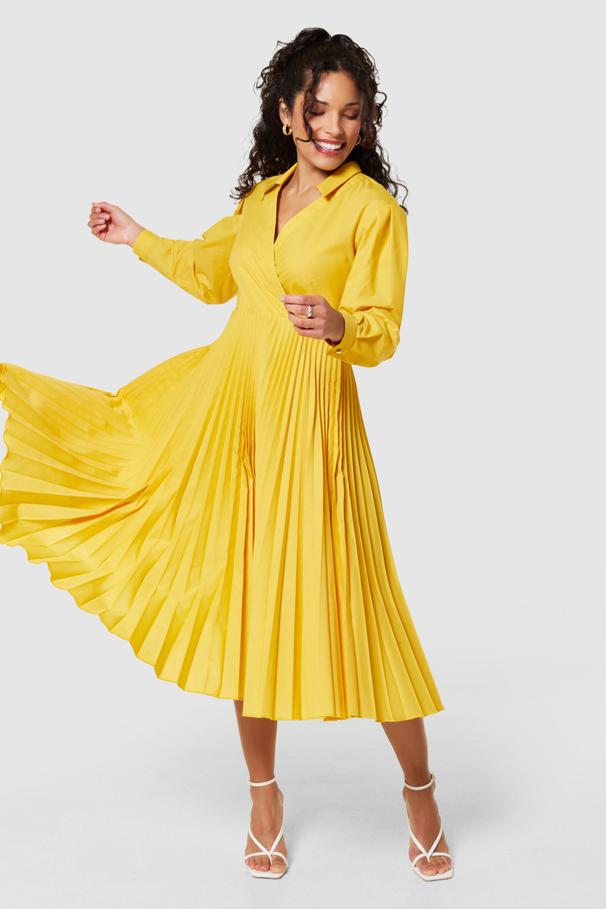 Closet London Pleated Yellow Wrap Dress