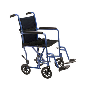 Proactive Medical Products - ASTRA Aluminum Transport Wheelchair front side view (Blue color) Proactive Medical Products - ASTRA Aluminum Transport Wheelchair front side view (Blue color)