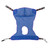 Blue transfer mesh sling with large commode opening, reinforced edges and straps, designed for assisting individuals with mobility challenges.