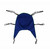 A blue fabric patient lift sling with multiple black straps, designed for securing or lifting, laid flat on a white background. A blue fabric patient lift sling with multiple black straps, designed for securing or lifting, laid flat on a white background.