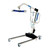 A mobile patient lift with a blue sling attachment, designed for safe patient transfers. It features a sturdy base and adjustable arm. A mobile patient lift with a blue sling attachment, designed for safe patient transfers. It features a sturdy base and adjustable arm.