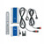 A collection of battery components including two battery units, charging cables, and a metal mounting bracket.