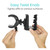Two hands demonstrating an easy twist knob clamp designed to securely attach to various surfaces.