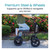 A person sits on a sturdy knee scooter for outdoor use with oversized wheels, designed for up to 350lbs on varied terrain, near flowering shrubs. A person sits on a sturdy knee scooter for outdoor use with oversized wheels, designed for up to 350lbs on varied terrain, near flowering shrubs.