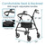 Image of a Vive Health Rollator with padded seat and backrest, featuring height-adjustable handles and measurements labeled for dimensions. Image of a Vive Health Rollator with padded seat and backrest, featuring height-adjustable handles and measurements labeled for dimensions.