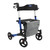 Vive Mobility rollator walker with four wheels, padded seat and backrest, and attached grey storage bag featuring the Vive logo. Vive Mobility rollator walker with four wheels, padded seat and backrest, and attached grey storage bag featuring the Vive logo.