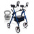Blue Vive Series T Upright Walker Rollator shown with padded seat, ergonomic hand brakes, under seat tote, and heavy-duty design. Graphic highlights 400 lb weight capacity. Blue Vive Series T Upright Walker Rollator shown with padded seat, ergonomic hand brakes, under seat tote, and heavy-duty design. Graphic highlights 400 lb weight capacity.