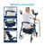 Features included with Vive Heavy-Duty Upright Rollator Walker, Tall: padded seat with backrest, storage bag, and cane/umbrella holder. Image shows user seated outdoors, facing away. Features included with Vive Heavy-Duty Upright Rollator Walker, Tall: padded seat with backrest, storage bag, and cane/umbrella holder. Image shows user seated outdoors, facing away.