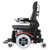 Side profile of Invacare ROVI X3 power wheelchair demonstrating narrow mid-wheel drive base and seating alignment