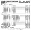 Crazy Numbers Game Big Pic Chip $1 8@$400 $1B 24% 9944 LS