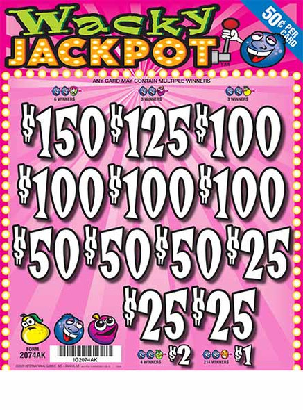 Wacky Jackpots 3W $0.50 6@$100 (1@$150) $1B 28% 3136 Wacky Jackpots 3W $0.50 6@$100 (1@$150) $1B 28% 3136